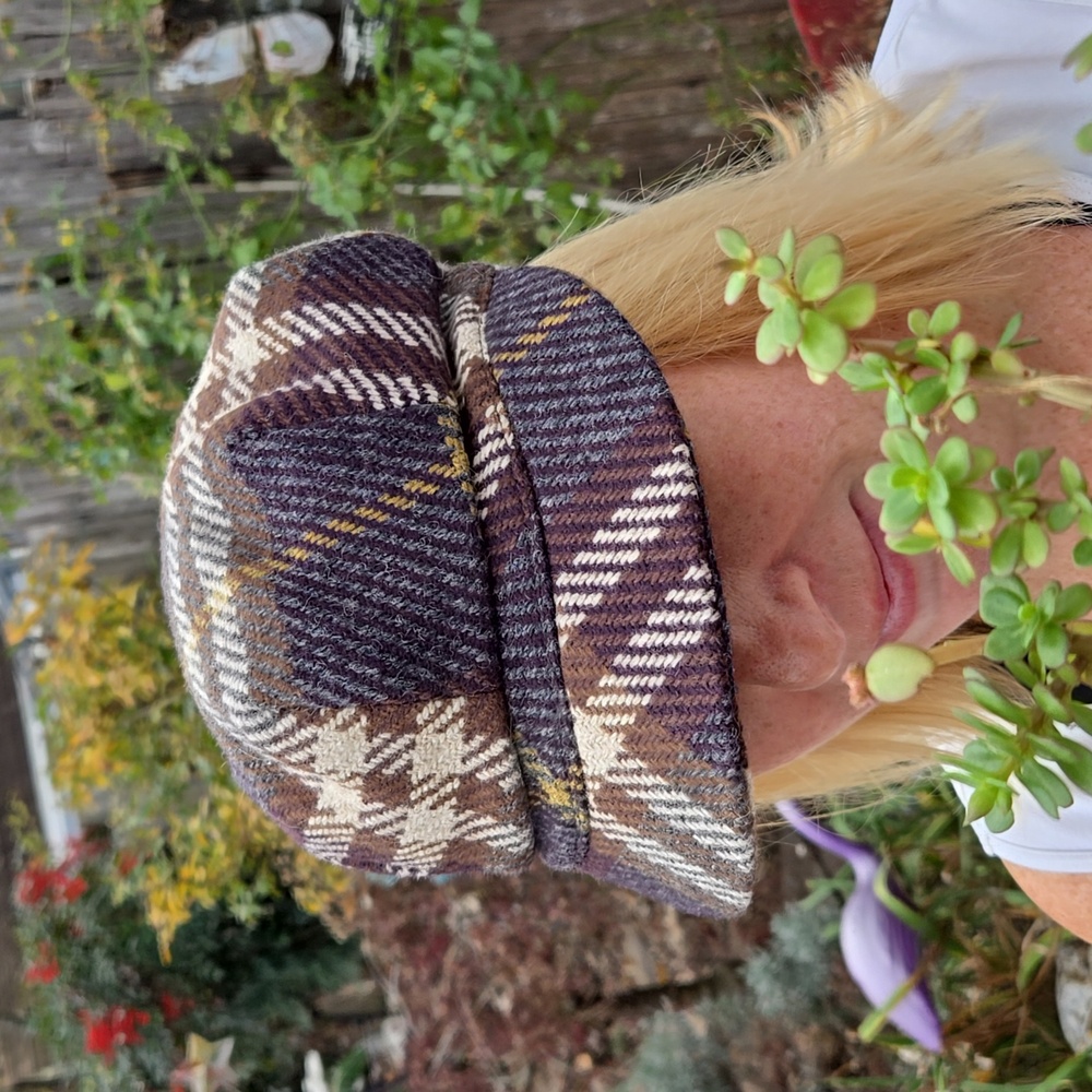 Plaid Newsboy Cap - Brown and Cream